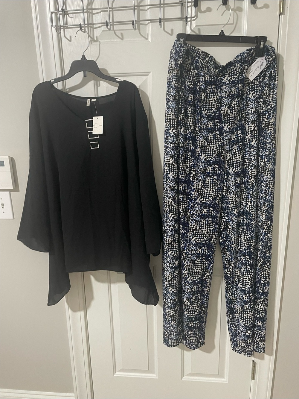 Abstract-Print Wide-Leg Pants - Blue/Black ny collection 3x nwt top nwt 26/28